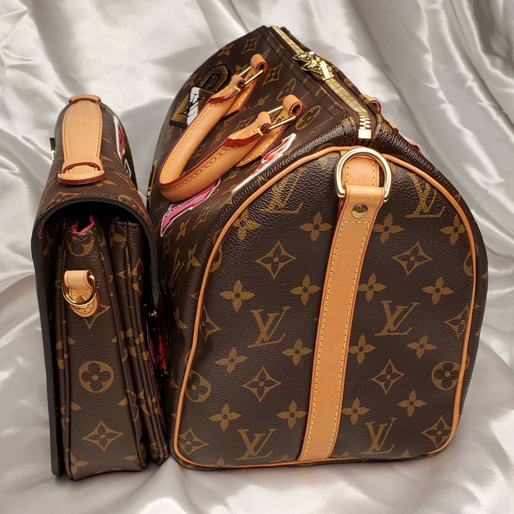 Louis Vuitton Brown and Red Satchel with Monogram and Patches - Picture 4 of 7